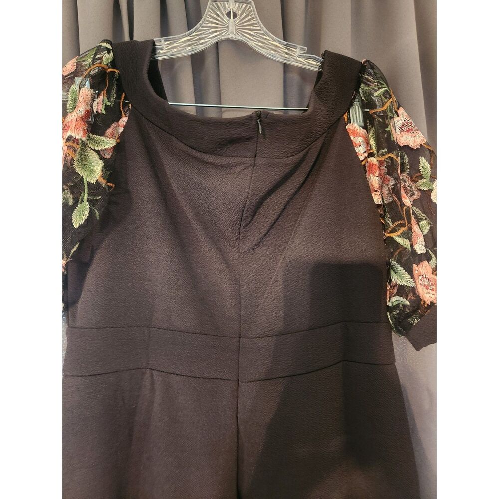 Zshujun Women's XL NWT Black Dress with Sheer Floral Lace Short Sleeves - Picture 7 of 7